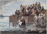 A Philadelphia Anabaptist Immersion during a Storm, Pavel Petrovich Svinin (1787/88–1839), Watercolor and pen and black ink on white wove paper, American