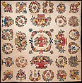 Quilt, Presentation pattern, Designs attributed to Mary Hergenroder Simon (1808–1877), Cotton and silk velvet, American