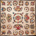 Quilt, Presentation pattern, Designs attributed to Mary Hergenroder Simon (1808–1877), Cotton and silk velvet, American