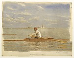 John Biglin in a Single Scull, Thomas Eakins (American, Philadelphia, Pennsylvania 1844–1916 Philadelphia, Pennsylvania), Watercolor on off-white wove paper, American