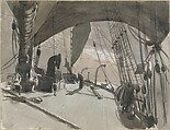 Deck of Ship in Moonlight (from scrapbook), John Singer Sargent (American, Florence 1856–1925 London), Watercolor on off-white wove paper, American