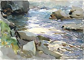 Stream and Rocks, John Singer Sargent (American, Florence 1856–1925 London), Watercolor, gouache, and graphite on white wove paper, American