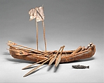 Canoe Model with Accoutrements, Birchbark, wood, plant fiber, bird quill, silk, Maliseet