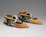 Pair of Moccasins, Wabuse (Mrs. Joe Hill) Native American, Native-tanned skin, cotton, glass