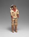 Doll with Child, Wood, native-tanned skin, pigment, cotton, Inuit