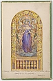 Design for beatitude window in presentation portfolio for Arlington Street Church, Boston, Massachusetts, Louis C. Tiffany (American, New York 1848–1933 New York), Watercolor, gouache, brown ink, and graphite on artist board with mat, American
