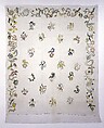 Enbroidered bed curtain, Sarah Noyes Chester (1722–1797), Linen embroidered with wool, American