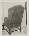Easy Chair, Upholstered by Caleb Gardner Jr. (American, 1729–1801), Walnut, maple; wool on linen ground (front panel), wool and silk on linen ground (back panel), silk and cotton tape, silk and wool tape, American