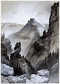 The Grand Canyon: Head of the Old Hance Trail, Thomas Moran (American (born England), Bolton, Lancashire 1837–1926 Santa Barbara, California), Watercolor, pen and black ink, gouache, and graphite underdrawing on light gray wove paper, American