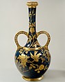 Vase, Faience Manufacturing Company (American, Greenpoint, New York, 1881–1892), Painted and glazed earthenware with overglaze raised gold paste decoration, American