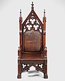 Armchair, Possibly Gustave Herter (1830–1898), Walnut, original leather, modern velvet cushion, American