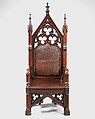 Armchair, Possibly Gustave Herter (1830–1898), Walnut, original leather, modern velvet cushion, American