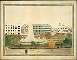 Union Park, New York, Sarah Fairchild (active 1840s), Watercolor, gouache, pen and ink, and graphite on off-white wove paper, American