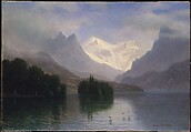 Mountain Scene, Albert Bierstadt  American, Oil on paper, American