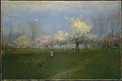 Spring Blossoms, Montclair, New Jersey, George Inness American, Oil and crayon or charcoal on canvas, American