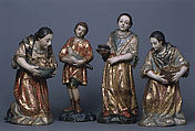 Kneeling woman with a bowl (from a nativity), Wood, polychromed and gilded, Guatemalan