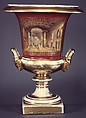 Urn, Porcelain, overglaze enamel decoration, gold, painted with views of New York City, French