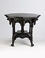 Center table from the Moorish reception room of the Worsham-Rockfeller House, George A. Schastey & Co. (American, New York, 1873–1897), Ebonized cherry, brass, and malachite, American