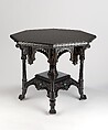 Center table from the Moorish reception room of the Worsham-Rockfeller House, George A. Schastey & Co. (American, New York, 1873–1897), Ebonized cherry, brass, and malachite, American
