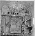Design for Lyceum Theatre, New York, Louis C. Tiffany (American, New York 1848–1933 New York), Watercolor, pen and gold-colored bronze metallic ink, brown and black India ink, and graphite on tan-colored wove paper, American