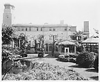 The entrance front, with conservatory, pergola, and entrance loggia., David Aronow American, Gelatin silver print