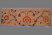 Valance, Linen embroidered with crewel wool, American