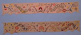 Valance, Linen embroidered with crewel wool, American