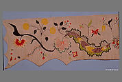 Valance, Linen embroidered with crewel wool, American