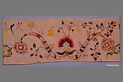 Valance, Linen embroidered with crewel wool, American