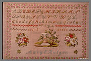 Embroidered Sampler, Mary E. Bulger American, Wool on cotton (?), embroidered, American