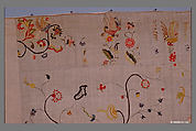 Embroidered coverlet, Linen embroidered with wool, American or British