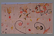 Embroidered coverlet, Linen embroidered with wool, American or British