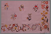 Enbroidered bed curtain, Sarah Noyes Chester (1722–1797), Linen embroidered with wool, American