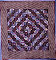 Quilt, Log Cabin pattern, Barn Raising variation, Cotton and wool, American