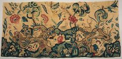 Curtain Fragment, Fustian embroidered with wool, England or Scotland