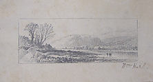 Landscape sketch, James M. Hart, Graphite with ruled graphite border on wove paper, American