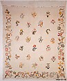 Enbroidered bed curtain, Sarah Noyes Chester (1722–1797), Linen embroidered with wool, American
