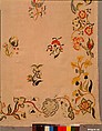 Enbroidered bed curtain, Sarah Noyes Chester (1722–1797), Linen embroidered with wool, American