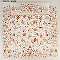 Embroidered coverlet, Attributed to A. P. Lalkers, Linen and cotton embroidered with silk, American