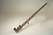 Pipe Bowl and Stem, Wood, metal, silk ribbon, pigment, Great Lakes or Plains