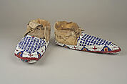 Pair of Moccasins, Native-tanned skin, glass, Sioux