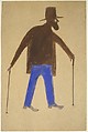 Self-Portrait, Bill Traylor (American, Benton, Alabama 1853/54–1949 Montgomery, Alabama), Gouache and pencil on cardboard, American