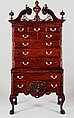 High chest of drawers, Mahogany, mahogany veneer, yellow pine, yellow poplar, northern white cedar; brass, American