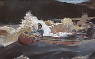 Shooting the Rapids, Saguenay River, Winslow Homer (American, Boston, Massachusetts 1836–1910 Prouts Neck, Maine), Oil on canvas with chalk, American