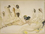 Eleven Nudes, Arthur B. Davies (American, Utica, New York 1862–1928 Florence), Watercolor and graphite on tan laid paper, American