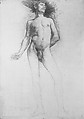 Study of a Standing Male Nude, Frederick William MacMonnies (American, New York 1863–1937 New York), Graphite on paper, mounted on board, American