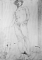 Study of a Standing Male Nude, Frederick William MacMonnies (American, New York 1863–1937 New York), Graphite on paper, mounted on board, American