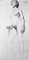 Standing Female Nude, Frederick William MacMonnies (American, New York 1863–1937 New York), Graphite on paper, mounted on board, American