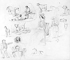 Figures and Animals Sketches (from Hosack Album), Graphite on white wove paper, American