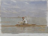 John Biglin in a Single Scull, Thomas Eakins (American, Philadelphia, Pennsylvania 1844–1916 Philadelphia, Pennsylvania), Watercolor on off-white wove paper, American
